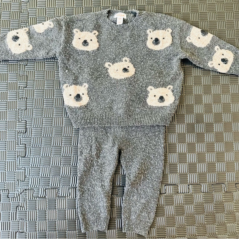 Gray/Brown Bear Pattern Sweater and Pants Set